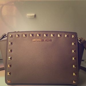 Michael Kors Taupe Selma Studded Crossbody
